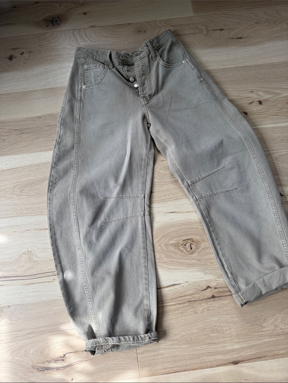 Free People Taupe Cropped Wide-Leg Utility Pants